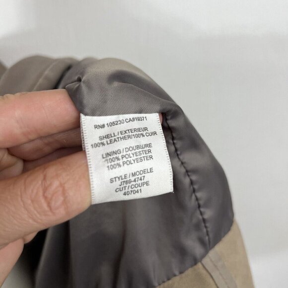 Joie Leather Jacket M Womens Beige Taupe Open Front Layered Hem Collarless - Picture 7 of 11